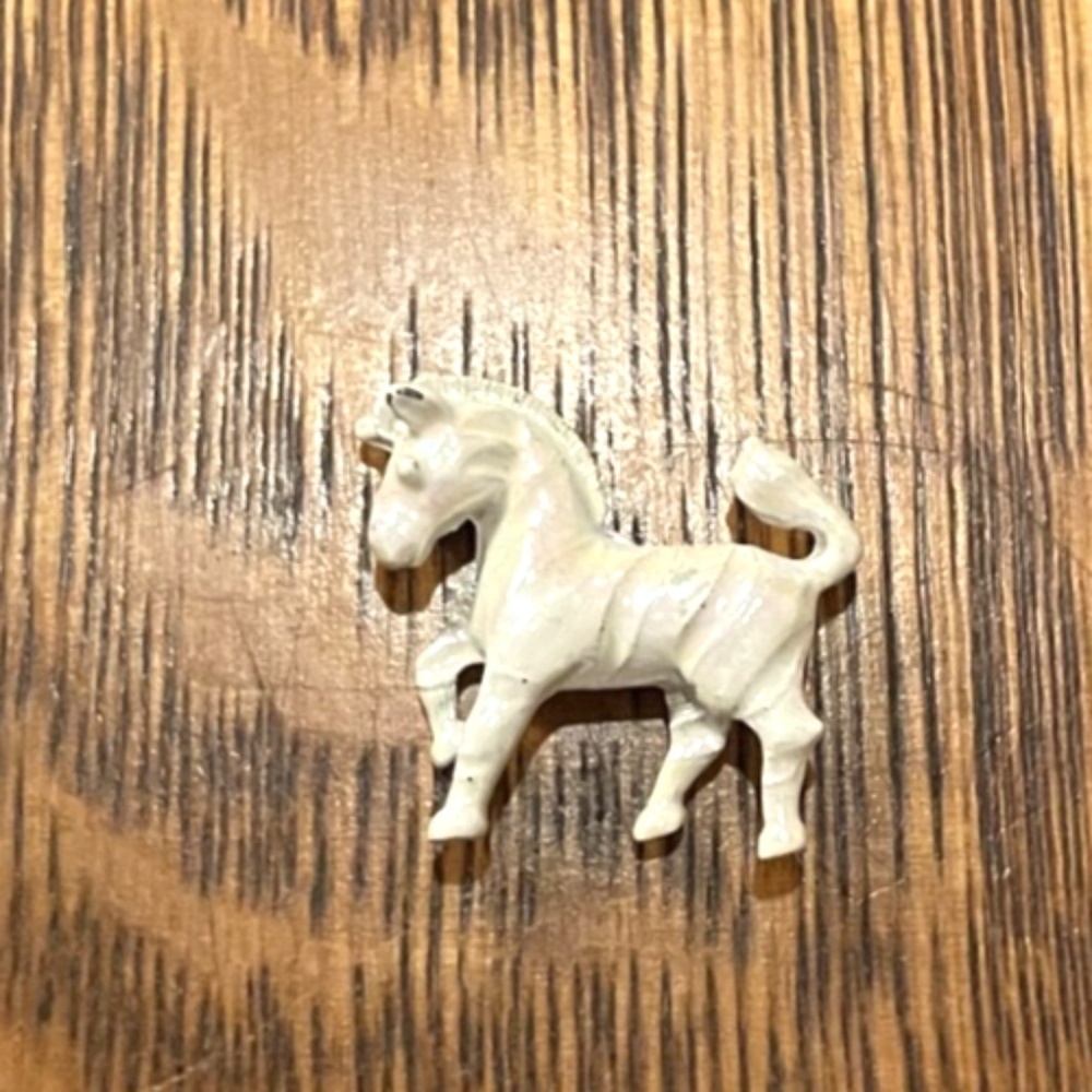 Vintage glossy white Carousel Horse Brooch